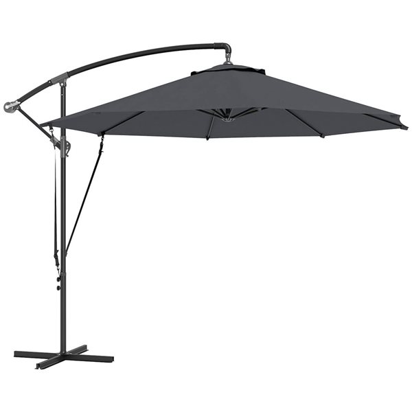 Outsunny UPF 50+ 9.5-ft Cantilever Patio Umbrella with Wind Straps and Cover - Grey