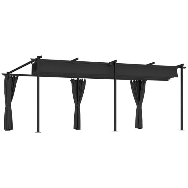 Outsunny 10 x 20-ft Black Polyester/Steel Retractable Pergola Canopy with Curtains