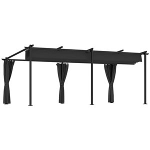 Outsunny 10 x 20-ft Black Polyester/Steel Retractable Pergola Canopy with Curtains