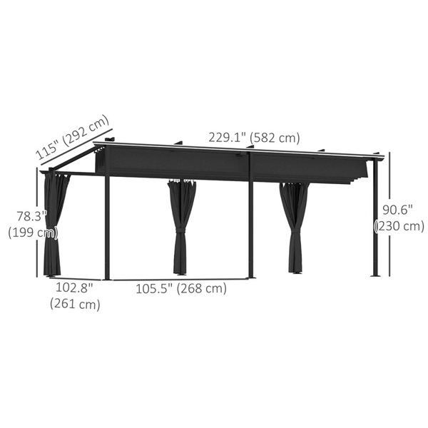 Outsunny 10 x 20-ft Black Polyester/Steel Retractable Pergola Canopy with Curtains