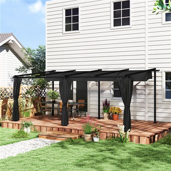 Outsunny 10 x 20-ft Black Polyester/Steel Retractable Pergola Canopy with Curtains