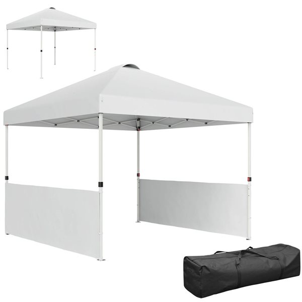 Outsunny 10 x 10-ft White Square Pop Up Canopy Tent w/ 2 Half Sidewalls ...