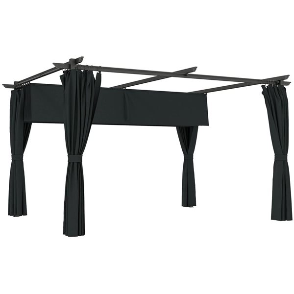 Outsunny 10 x 13-ft Polyester/Black Metal Retractable Pergola Canopy with 4 Curtains