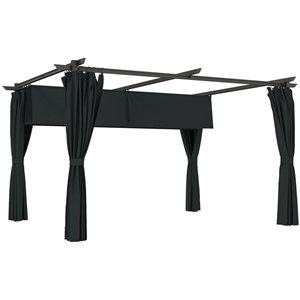 Outsunny 10 x 13-ft Polyester/Black Metal Retractable Pergola Canopy with 4 Curtains