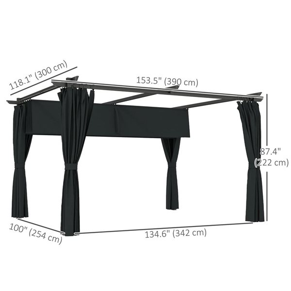 Outsunny 10 x 13-ft Polyester/Black Metal Retractable Pergola Canopy with 4 Curtains