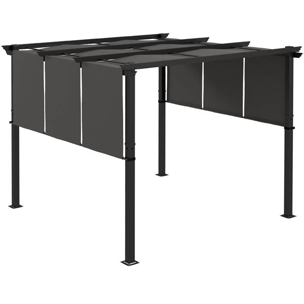 Outsunny 10 x 10-ft Grey Polyester/Black Metal Outdoor Pergola with 3-Panel Retractable Canopy