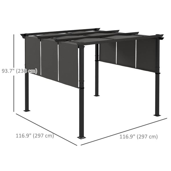 Outsunny 10 x 10-ft Grey Polyester/Black Metal Outdoor Pergola with 3-Panel Retractable Canopy