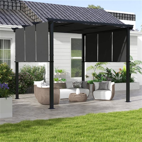Outsunny 10 x 10-ft Grey Polyester/Black Metal Outdoor Pergola with 3-Panel Retractable Canopy