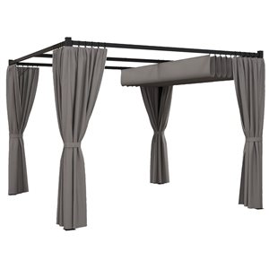 Outsunny 10 x 10-ft Light Grey Polyester/Black Metal Retractable Pergola Canopy with 4 Curtains