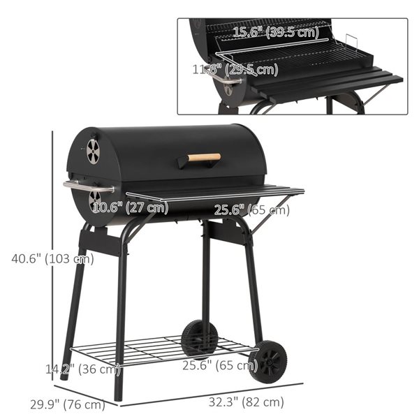 Barbecue portatif au charbon de bois Carports Outsunny de 30 po l. en noir