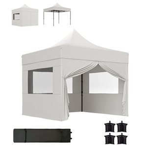 Tente escamotable carrée Outsunny 10 x 10 pi en gris pâle avec parois
