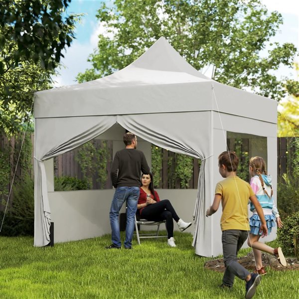 Outsunny 10 x 10-ft Light Grey Square Pop Up Canopy Tent w/ Sidewalls