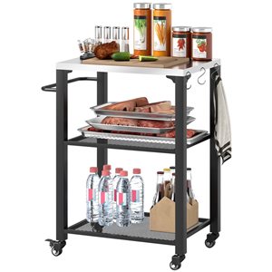 Chariot à barbecue extérieur 3 niveaux Outsunny 25,8 l. x 16,1 .p x 33,1 po h. métal noir et plateau en acier inoxydable