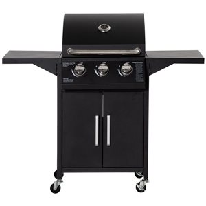 Barbecue à 3 brûleurs Smart Grill Outsunny au propane noir avec roulettes