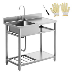HomCom 39.4 W x 20.3 D x 39.4-in H Stainless Steel Utility Sink w/ Cold and Hot Water Pipe