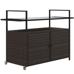 Chariot de service extérieur Outsunny 51,2 l. x 19,7 p. x 35,4 po h. rotin PE mélange de bruns avec tablette et armoire