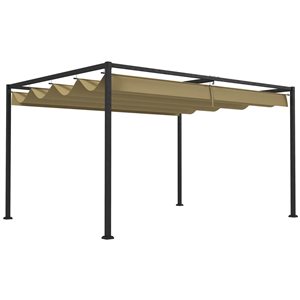 Outsunny 10 x 7-ft Khaki Polyester/Black Steel Pergola with Retractable Canopy