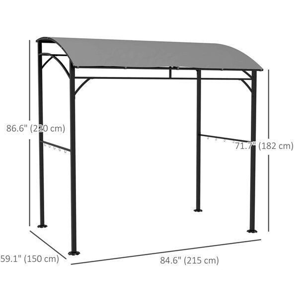 Outsunny 7 x 5-ft Grey Rectangular Grill Gazebo w/ Steel Frame Hooks
