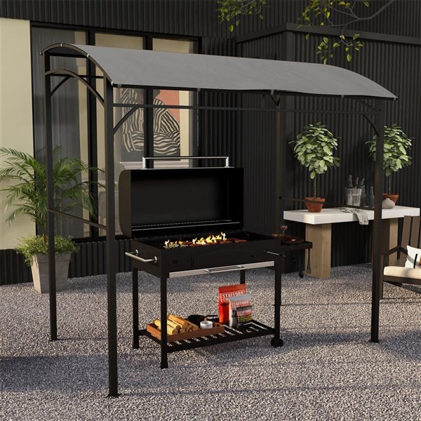 Outsunny 7 x 5-ft Grey Rectangular Grill Gazebo w/ Steel Frame Hooks