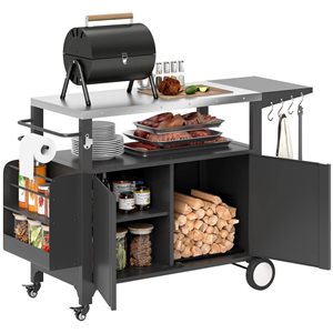 Chariot à barbecue extérieur Outsunny 56,3 l. x 18,1 p. x 35,4 po h. en métal noir avec tablette latérale pliable
