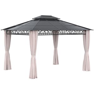 Outsunny 10 x 12-ft Khaki Rectangular Double Roof Hard Top Gazebo w/ Netting