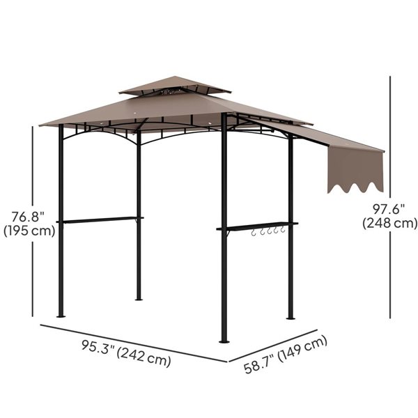 Outsunny 8 x 5-ft Khaki 2-Tier Rectangular Grill Canopy Gazebo