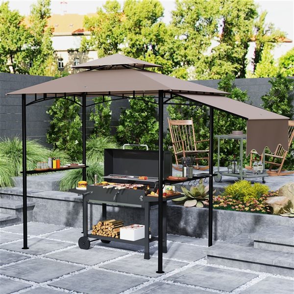 Outsunny 8 x 5-ft Khaki 2-Tier Rectangular Grill Canopy Gazebo