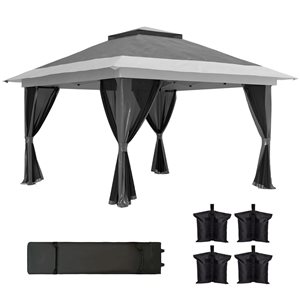 Outsunny 12 x 12-ft Dark Grey Square Pop Up Canopy Tent w/ Netting