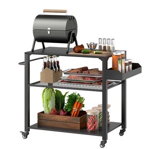 Chariot à barbecue extérieur Outsunny  41,3 l. x 19,7 p. x 31,1 po h. métal noir avec support de rangement latéral
