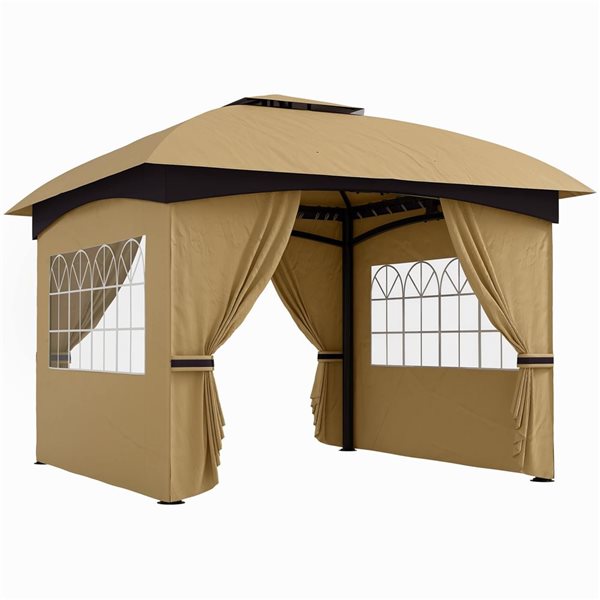 Outsunny 11 x 11-ft Beige Square Outdoor Gazebo w/ Curtains 84C ...
