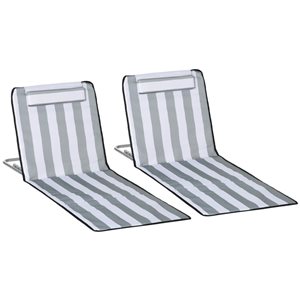 Ensemble de 2 chaises longues pliantes Outsunny lignées grises pour l'extérieur avec oreiller