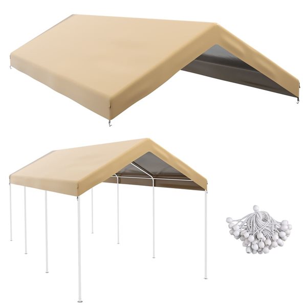 Outsunny 10 x 20 ft Beige Carport Canopy Replacement Cover 84C-448V00BG ...