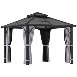 Outsunny 10 x 10-ft Dark Grey Square Polycarbonate Gazebo w/ Netting and Curtains