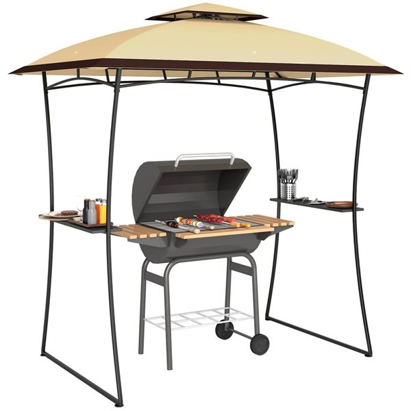 Outsunny 8 x 5-ft Beige 2-Tier Rectangular Grill Canopy Gazebo