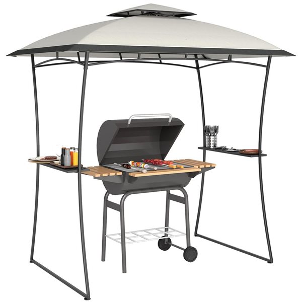 Outsunny 8 x 5-ft Light Grey 2-Tier Rectangular Grill Canopy Gazebo