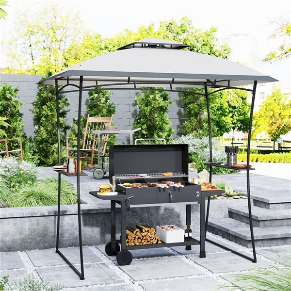 Outsunny 8 x 5-ft Light Grey 2-Tier Rectangular Grill Canopy Gazebo