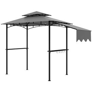 Outsunny 8 x 5-ft Light Grey 2-Tier Rectangular Grill Canopy Gazebo w/ Extended Awning