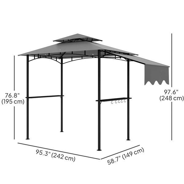 Outsunny 8 x 5-ft Light Grey 2-Tier Rectangular Grill Canopy Gazebo w/ Extended Awning