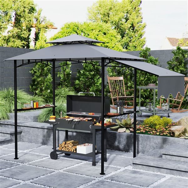 Outsunny 8 x 5-ft Light Grey 2-Tier Rectangular Grill Canopy Gazebo w/ Extended Awning