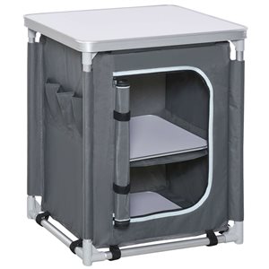 Station de cuisine de camping par Outsunny 23,6 l x 19,3 p x 27,6 po h avec 2 étagères et sac de transport, gris