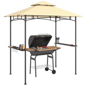 Outsunny 8 x 5-ft Beige 2-Tier Rectangular Grill Canopy Gazebo w/ Straight Lines