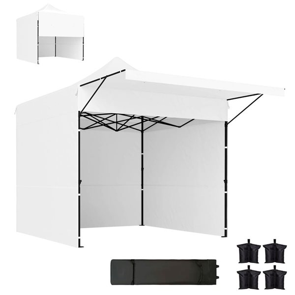 Outsunny 10 x 10-ft White Square Pop Up Canopy Tent w/ Extended Awning
