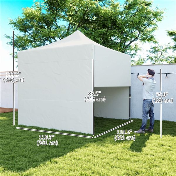 Outsunny 10 x 10-ft White Square Pop Up Canopy Tent w/ Extended Awning
