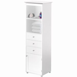 Basicwise Tall Linen Bathroom Cabinet w/ 3 Drawers + 2 Shelves - White