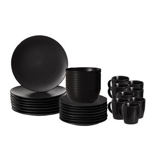 Quickway Imports 32 Pcs Dinnerware Set for 8 w/ Mugs, Salad and Dinner Plates + Bowls - Black