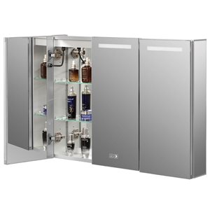 Basicwise Bathroom Medicine Cabinet w/ Anti-Fog LED Mirror + 2 Adjustable Glass Shelves - Silver