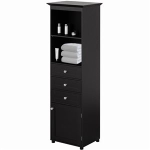 Basicwise Tall Linen Bathroom Cabinet w/ 3 Drawers + 2 Shelves - Black