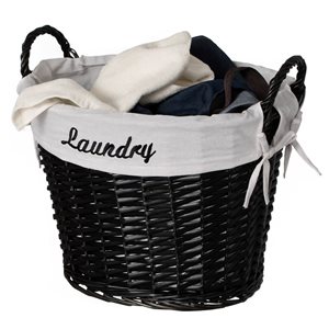 Wickerwise Handwoven Laundry Basket w/ Liner and Handles - Black