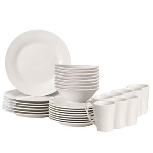 Quickway Imports 32 Pcs Dinnerware Set for 8 w/ Mugs, Salad and Dinner Plates + Bowls - White