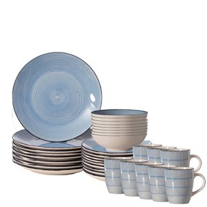 Quickway Imports 32 Pcs Dinnerware Set for 8 w/ Mugs, Salad and Dinner Plates + Bowls - Blue